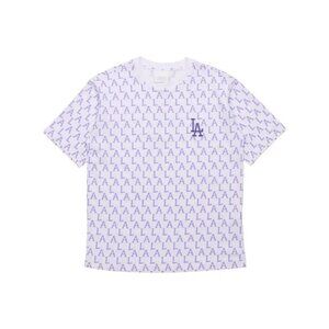 NWOT MLB LA DODGERS White Purple Monogram Logo Cotton Crew Neck T-Shirt, Size XS
